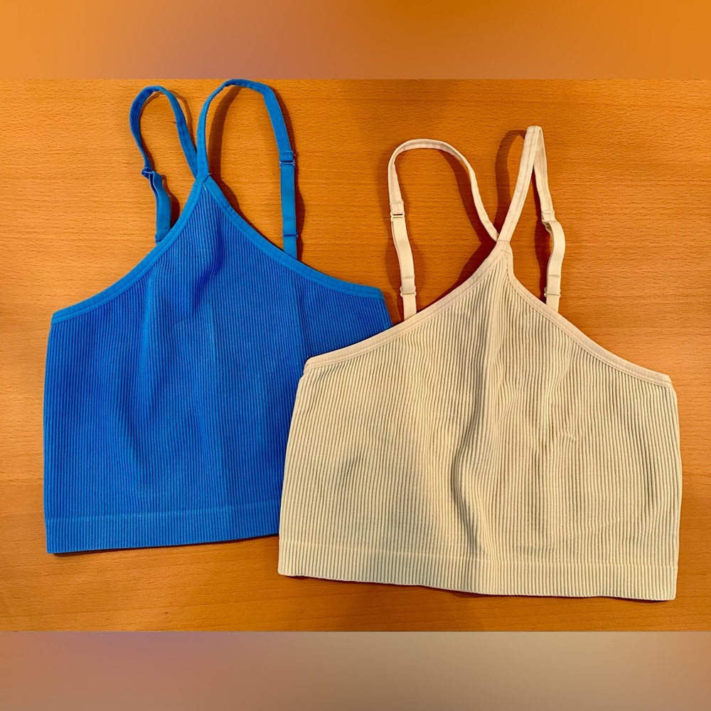 NWOT - Set of 2 Colsie Cream and Blue Ribbed Tops
